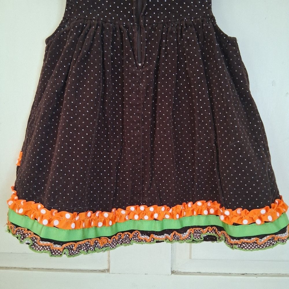 Bonnie Baby Corduroy Polka Dot Thanksgiving Jumper Dress w/Ribbon Embellishments - Picture 10 of 12
